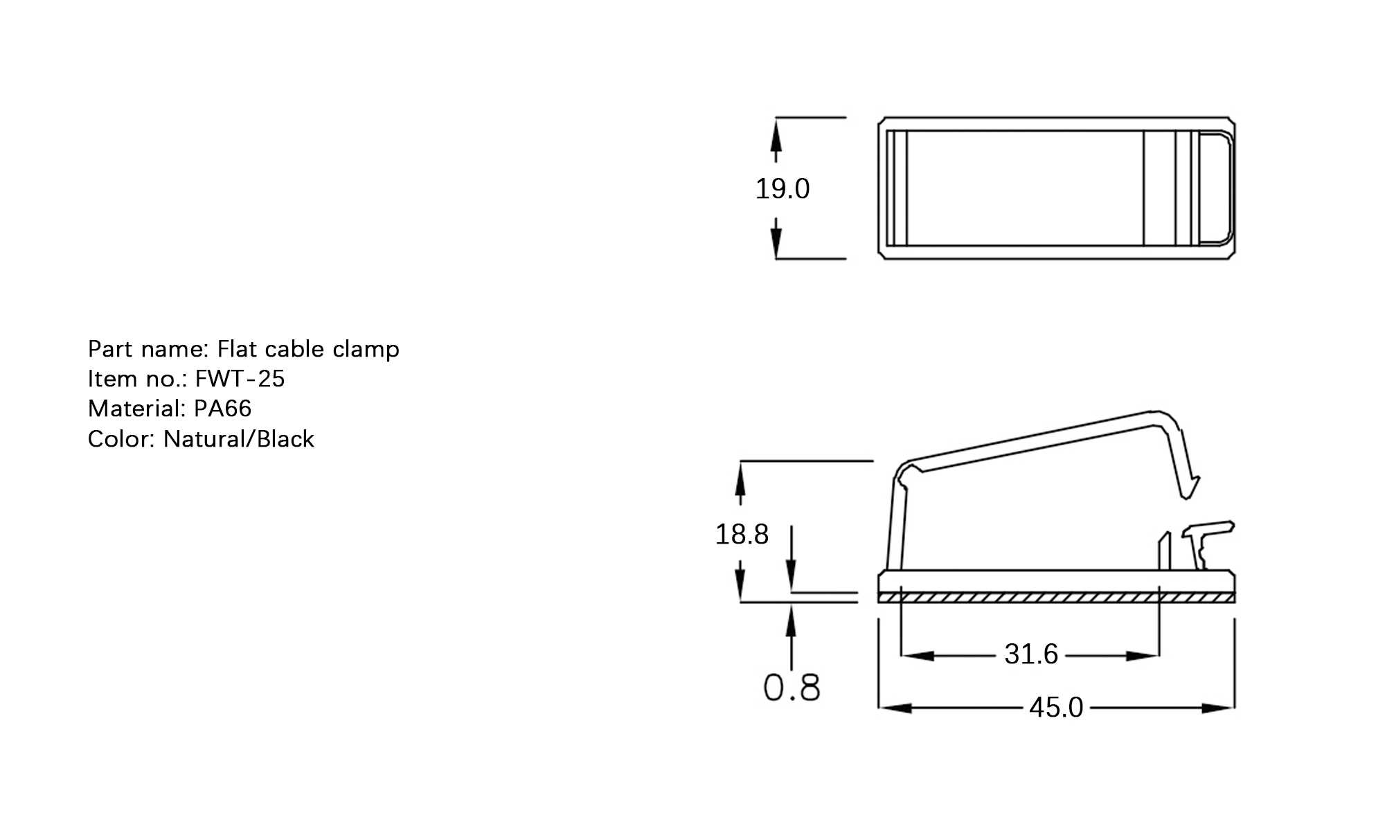 Plastic Flat Cable Clamp FWT-25